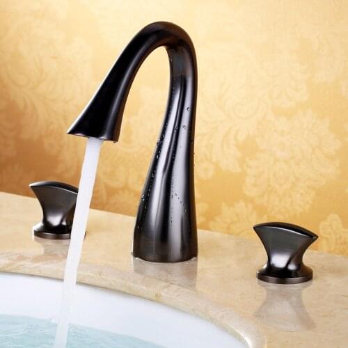 Free ship Modern 3 Hole Brass Taps Sleek Design Widespread Bathroom Vessel Sink Faucet ORB