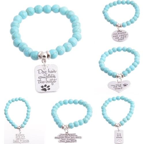 Bespmosp Silver Plated Heart Dog Tag Cat Paw Sisters She Believed She Could Braver Stronger Smarter Bangles Bracelets Gifts BFF