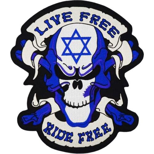 Large live to ride iseral flag skull biker Patch iron on BACKING Embroidered for clothing jeans