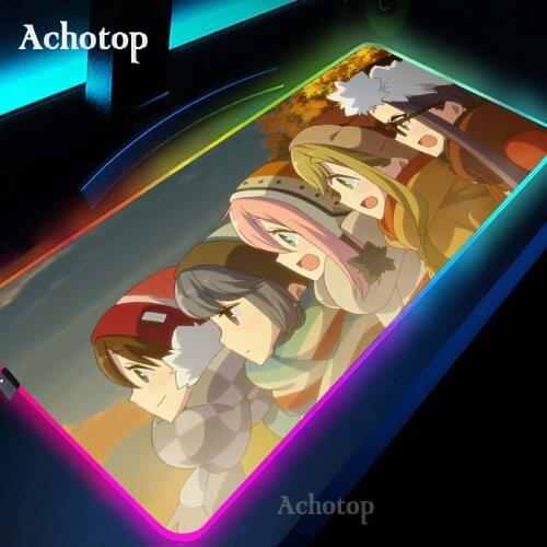 Yuru Camp Large Colorful Luminous RGB Gaming Mouse Pad Anti-Slip Rubber Base Computer Keyboard Mouse Pad Carpet For Computer PC