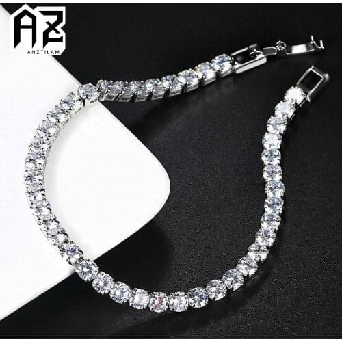 AZ Hip Hop 4mm Cubic Zirconia Tennis Chain Bracelets Iced Out Chain Crystal Wedding Jewelry Bracelet For Women Men Drop Shipping