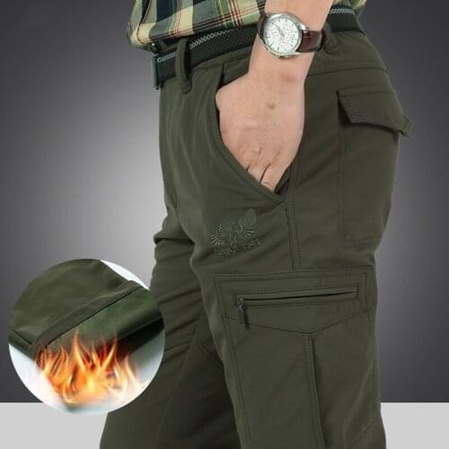 2021 Men Tactical Military Pants Autumn Winter Thicken Fleece Warm Combat Working Shark Skin Trousers SoftShell Cargo Pants Men