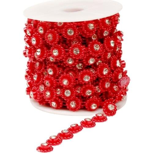 1YD 18mm Sun Flower Diamond Chain DIY Pearl Flower Imitation Pearl Connection Bead Wedding Jewelry Accessories