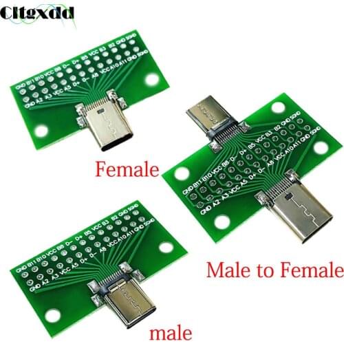 Cltgxdd Type-C Male to Female USB3.1 Test PCB Board Adapter Type C 24P 2.54mm Connector Socket For Data Line Wire Cable Transfer