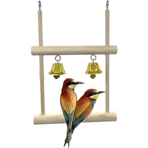 Legendog 1pc Parrot Swing Anti-Biting Wooden Bird Swing Perch Parrot Hanging Toy With Bell Bird Favors Pet Supplies Random Color
