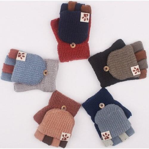 Kids Convertible Flip Top Gloves Kids Baby Winter Warm Knit Fingerless Mittens Children Boys Girls Winter Outdoor Sports Gloves