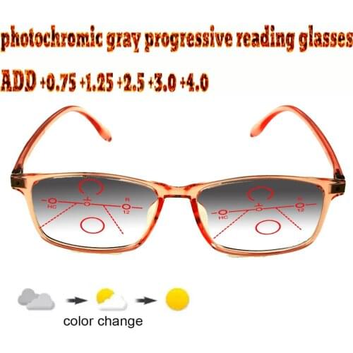 Photochromic Gray Progressive Multifocal Reading Glasses Ladies Woem Ultralight Black Frame+1.0 +1.5 +1.75 +2.0 +2.5 +3 +3.5 +4