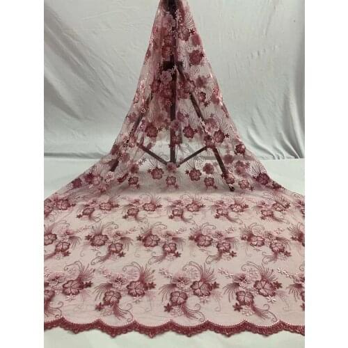 Hot Sale African Mesh Lace Fabric Flower Tulle Embroidery Craft Sewing Evening Party Wedding Dress Trimming 5 Yards Wholesale