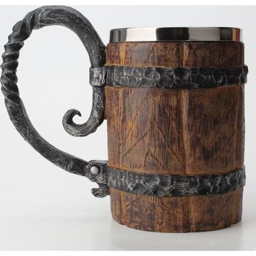 Simulation Crude Wood Big Drinking Mug Double Wall Insulated Mug Wine Tumbler Metal Beer Cup Thermal Mug