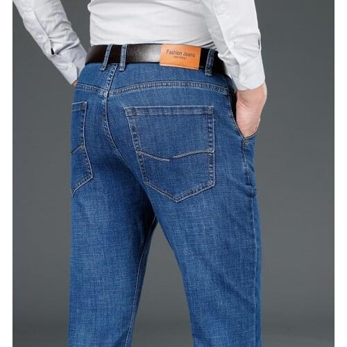 Classic Fashion Brand MenS Thick Jeans Business Casual Loose Straight-Leg Denim Trousers Male New Stretch Pants Blue Smoky Gray