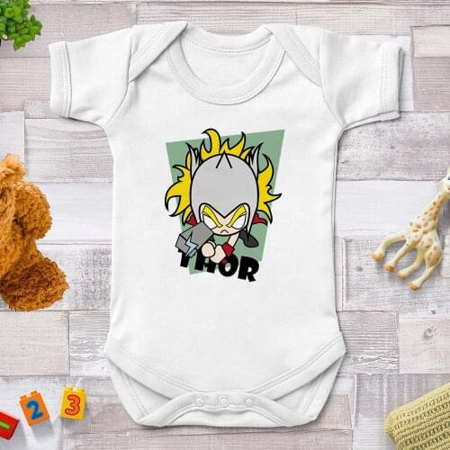 Superhero Thor Print Baby Clothes Kids Boys Girls Rompers Jumpsuits Newborn Summer White Bodysuit 0-24 Baby Onesie