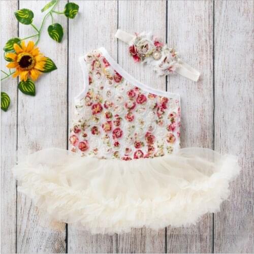 0-24M Birthday 2PCS Baby Girls Flower Dress +Headband Outfits Set Infant Kids Sleeveless Romper Tutu Dress Headband Outfits