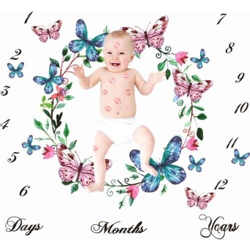 Butterfly Infant Monthly Milestone Blanket Diaper Baby Kids Play Mat Photography Background Cloth Photo Props Shoot Accessories
