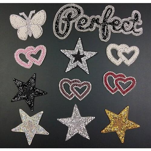 Fashion Diamond Stickers Perfect Star Rhinestone Patches For Clothing Iron On Patch DIY Clothes Jacket Jeans Applique LCX02