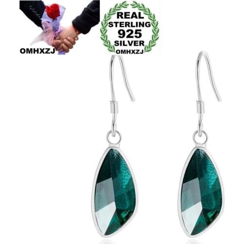 OMHXZJ Wholesale Personality Fashion OL Woman Girl Party Wedding 12 Colors Fan Shaped Zircon 925 Sterling Silver Earrings YE352