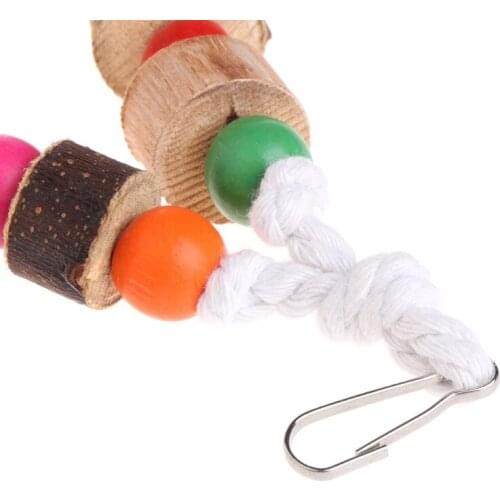 Natural Wooden Birds Parrot Colorful Toys Chew Bite Hanging Cage Balls Two Ropes