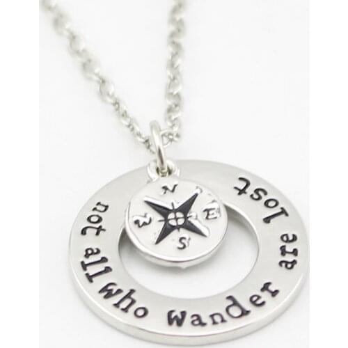 Not All Who Wander Are Lost Compass Pendant Necklace Chain Travelers Wanderlust Family Friends Women Men Party Birthday Gift BFF