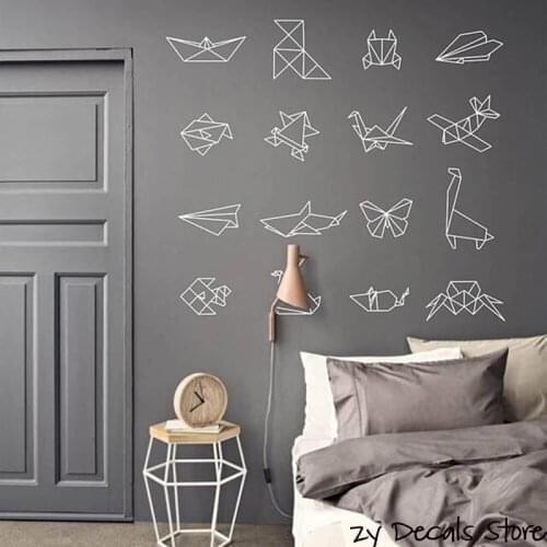 Origami Wall Decals Paper Folding Decals For Living Room Bedroom Nursery Wall Stickers Removable Home Decoration L537