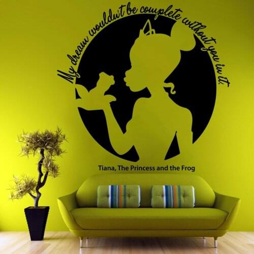 Princess Girl Wall Decal Tiana Silhouette Cartoon Words Quote Kids Girls Bedroom Nursery Home Decor Vinyl Window Stickers Q374