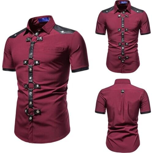 Shirts for Men Mens Button Up Shirt Short Sleeve Gothic Stylefashion Trend Camisas Para Hombre