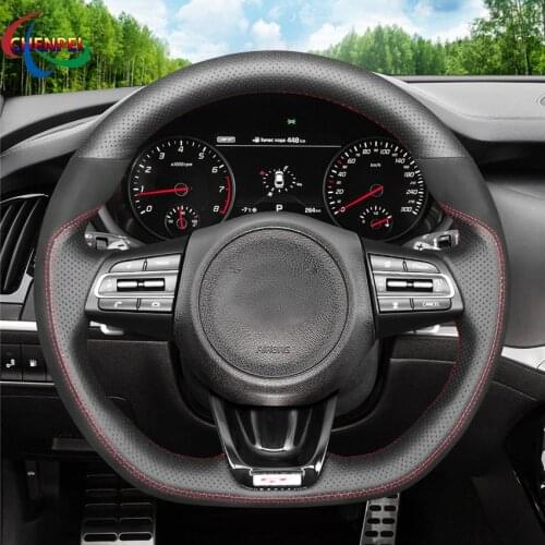 DIY Hand-stitched Non-slip Black Leather Suede Car Steering Wheel Cover For Kia Stinger 2017-2020 Car Interior Decoration
