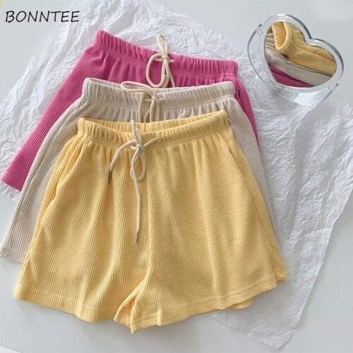 Shorts Womens Summer Solid Drawstring Simple Sweet New Clothing Daily Casual All-match Trendy Fit Soft Vintage High Waist Loose