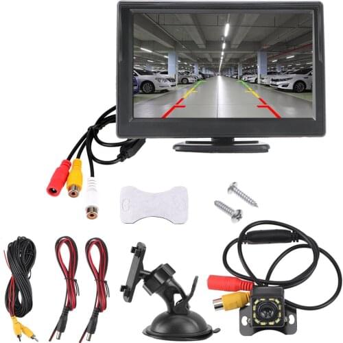 LEEPEE Car Parking Assistance Infrared Car Reversing Rearview Backup Camera 5 Inch Rubber Cup + Bracket Rear View Monitor
