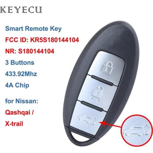 Keyecu S180144104 Smart Car Remote Key Fob 3 Buttons 433.92MHz ID4A Chip for Nissan Qashqai X-trail 2014 2015 2016 KR5S180144104