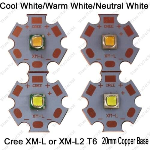Cree XLamp XML XM-L or XML2 XM-L2 T6 10W High Power LED Emitter Diode on 20mm Copper Base, Cool White, Warm White, Neutral White
