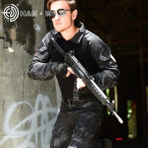 Tactical Camouflage Hunting Clothing Military Army Combat Training Uniforms Shirt + Pants Ghillie Suit Detachable Knee Pad