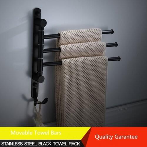 Bathroom Towel Rack 304 Stainless Steel rotating hotel towel rack 2-4 bar movable wall mounted Rotating Black/White Towel Hanger