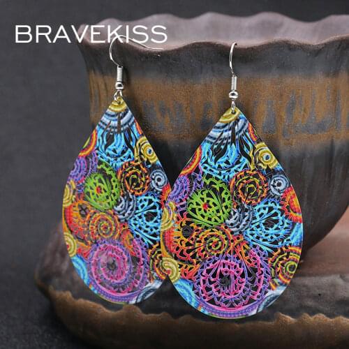 BRAVEKISS Boho Vintage Leaf Shape Drop Earrings For Women Gifts Cute Multi-color Hollowed Fashion Jewelry Trendy Earring BPE1523