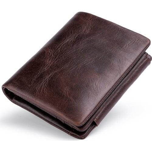 2021 New RFID Anti Theft Mens Wallet Retro Three Fold Business Card Holder Money Bag Purse Vintage Genuine Leather Wallet Male