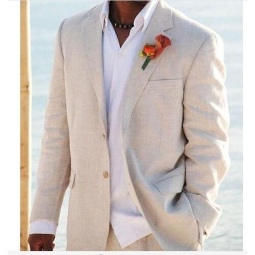 High Quality Slim Fit Beige 2 Pieces (Jacket+Pant+Tie) Fashion Tuxedos Handsome Notch Lapel 2 Buttons Tailed Made Terno Masculin