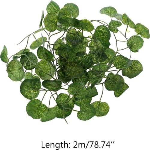 W8EB Artificial Vine Reptile Terrarium Box Habitat Decoration Lizard Green Fake Plants Leaves