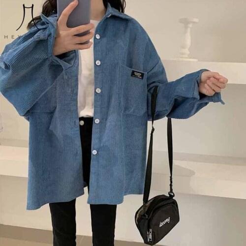 Womens Shirt Tops Students All-match Harajuku Chic Shirts Female Corduroy Solid Colorful Long Sleeve Casual Autumn Daily Outwear