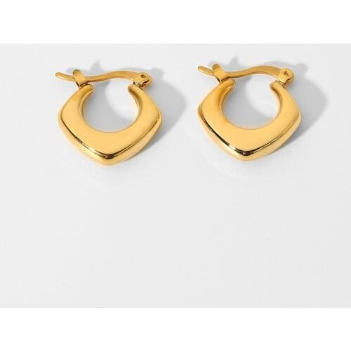 Tarnish Free Geometric Rhombus Hoop Earrings For Women 18K Gold Plated Stainless Steel Circle Earrings Jewelry Accessories