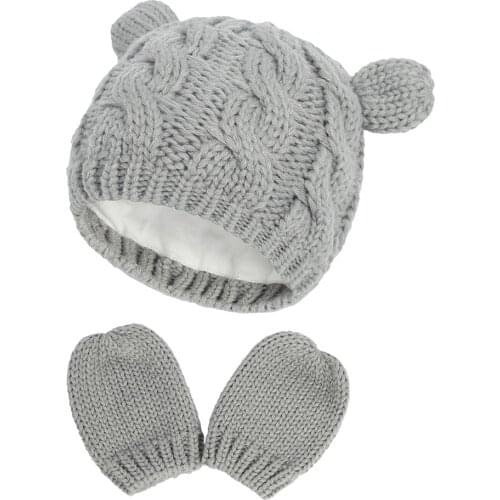 KENSHELLEY Newborn Winter Knitted With Cotton For Warmth And Softness Beanie Hat Gloves Set Toddler Hat For Girls Boys Babys