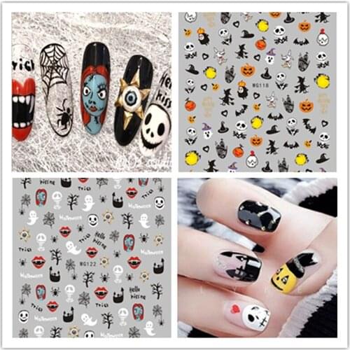 1PCS Nail Sticker Halloween Nail Art Stickers Tattoo Pumpkin Spider Web Black Cat Bat Nail Decals for DIY Nail Decoration