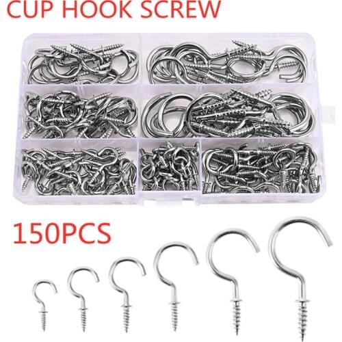 150pcs Nickel Plated Screw Hook Ring screw Question Mark hooks Sheep Eye Hook Screws Wood Self-tapping Screw Hooking Screw Set