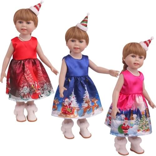 18 Inch American Doll Girls Clothes Christmas Snowflake Dress+Hat Newborn Skirt Baby Toys Accessories fit 43 Cm Boy doll c822