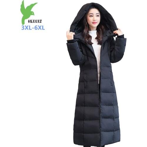 2019 Plus size 3XL-6XL winter womens down jacket X-long hooded parka female Slim white duck down coat warm jackets black G639