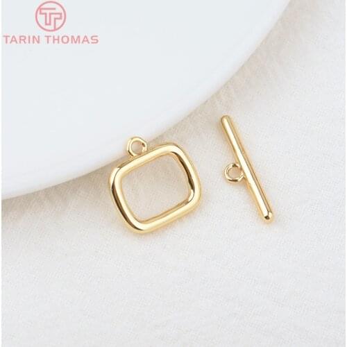 6 Sets O:14x14MM T:19MM 24K Gold Color Plated Brass Rectangle Bracelet O Toggle Clasps High Quality Diy Jewelry Accessories