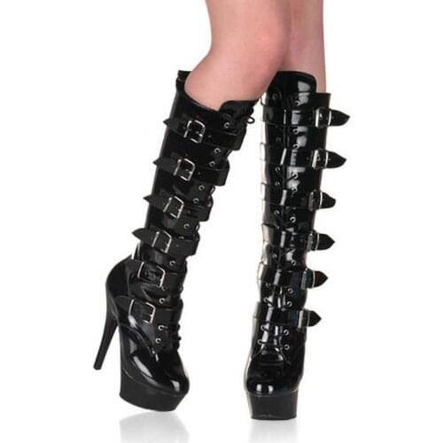 Bar High-heeled Steel Tube Dance Shoes High-heeled 15cm Thick Waterproof Platform Belt Buckle Sexy Model Performance Boots