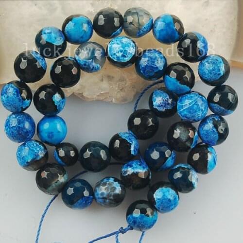 Free shipping Women 10mm Black Blue Carnelian Faceted Ball Loose Beads FG6147