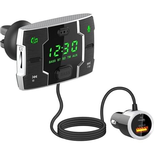 2021 FM Transmitter Bluetooth 5.0 Wireless Car Kit Handfree QC3.0 Dual USB PD Car Charger LCD MP3 Music TF Card AUX Player