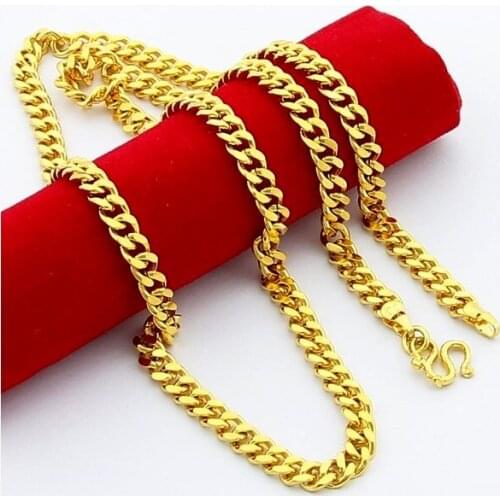 New Promotion 24K Gold Plating Chains Necklace Luxury Yellow Gold Color Necklace Link Chain for Men ( Size: 5MM, 60CM)