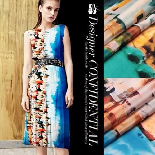 CNUM SCD012A 100% Natural Silk Crepe De Chine/ Castles on the Rhine/ Silk Fabric Width 1.25yd Thickness 14mm/by meter