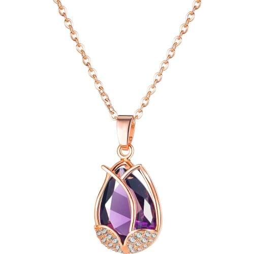 Cyue Fashion 316L Stainless Steel Necklace Chain Rose Forest Tulip Pendant Charm With Pave AAA CZ For Girl Women Jewelry
