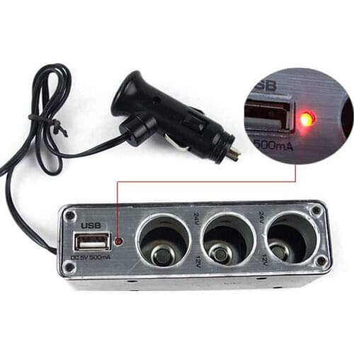 2018 3 Way Multi Socket Car Cigarette Lighter Splitter USB Plug Charger DC 12V/24V Triple Adapter With USB Port CSL88